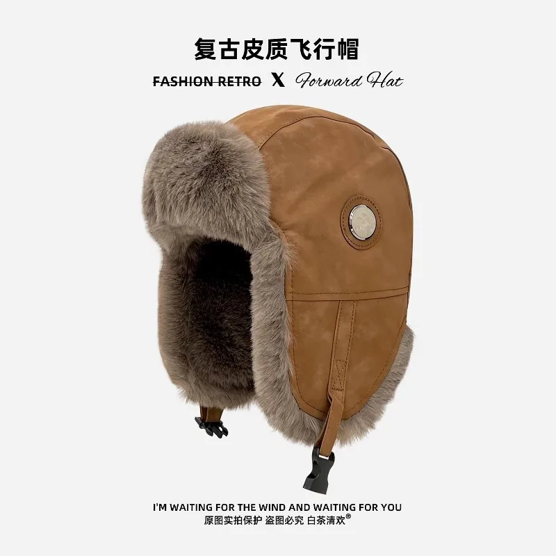 bones-de-piloto-de-pelucia-engrossados-de-couro-pu-vintage-para-mulheres-inverno-esqui-ao-ar-livre-protecao-de-ouvido-quente-versatil-chapeus-de-bombardeiro-para-homens