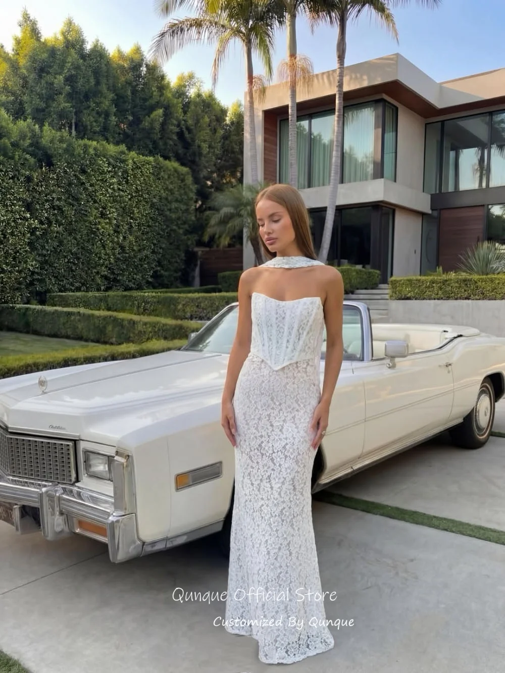 Qunque Timeless Strapless Ribbons Bridal Wedding Dresses Lace Appliques Vestido Noiva Straight Vestido De Novia Boda Customized