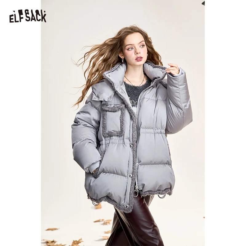 ELFSACK Diseño Chaqueta holgada con capucha y detalle crudo para mujer