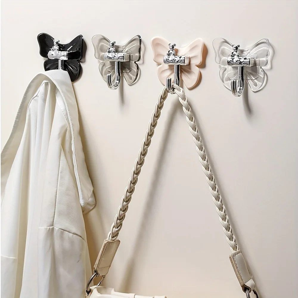 Butterfly Shaped Self-adhesive Hooks 4Pcs, waterproof durable adhesive hooks for bathroom kitchen use