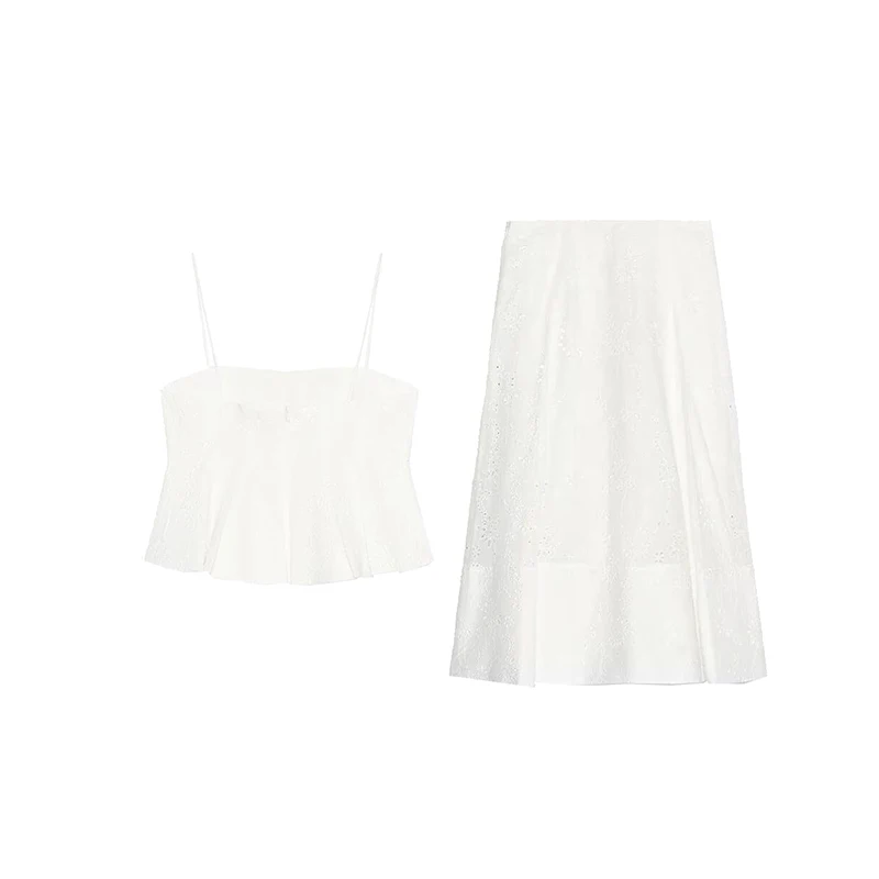 2025 Summer New Women's Embroidered Wave Wide Hem Top 478609 f Skirt 47860 Faionable Polyester Fiber Clothing Set