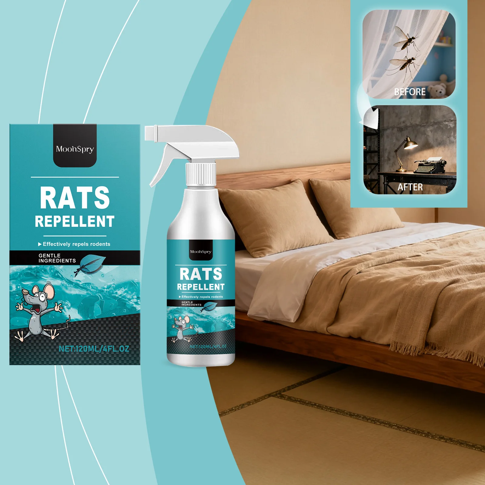 Pest repellent Effectively repels rodents Clean, pest-repelling mint-scented spray for home, patio, camping, and kitchen