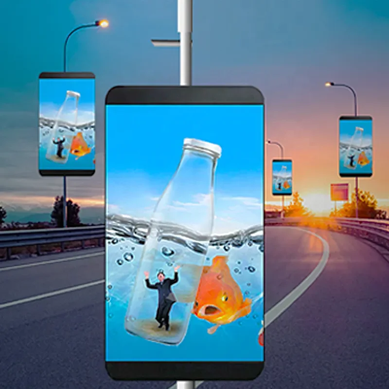 IP65 Waterproof 4mm Pixel Pitch Street Lamp Pole LED Display Screen Outdoor Digital Signage for Road Video Media Advertising