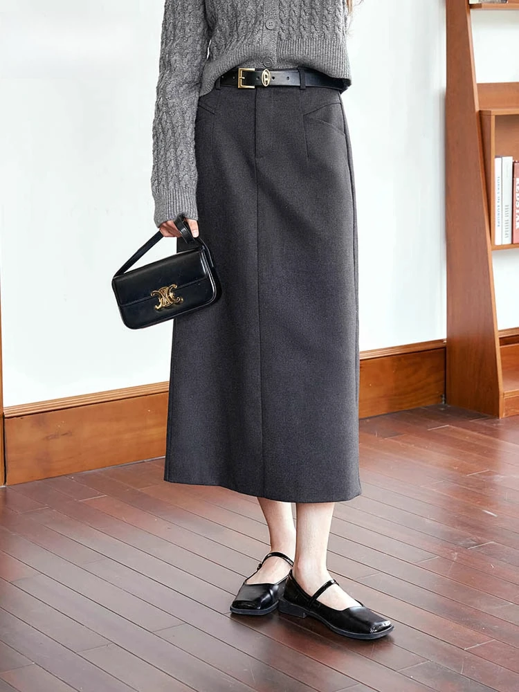 

OLrain Women's Straight Skirts 2025 Autumn Solid High-waist Midi Skirt Fashion Commute Pencil Skirt Female Clothing O57QB88536