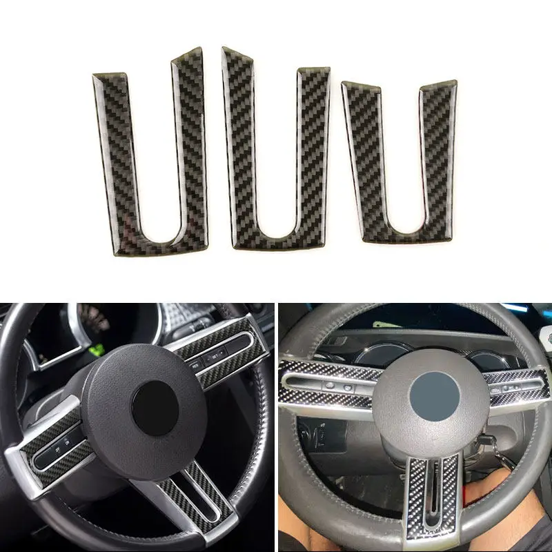 

3pcs Car Interior Steering Wheel Panel Cover Trim Accessories For Ford Mustang 2005 2006 2007 2008 2009 Soft Carbon Fiber