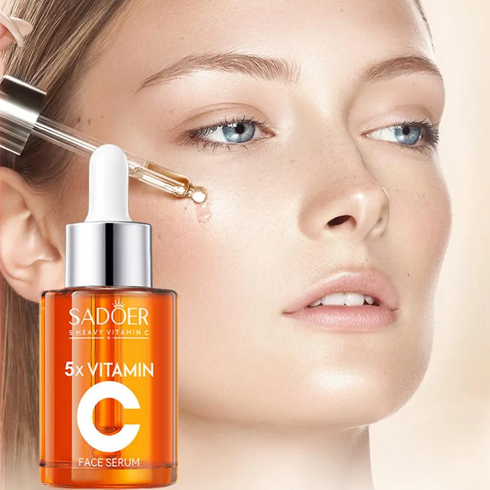 Sérum Facial de Vitamina C 5x, Hidratante, Anti-Envelhecimento, Clareador, Essência Firmadora e Iluminadora, Creme Facial Hidratante