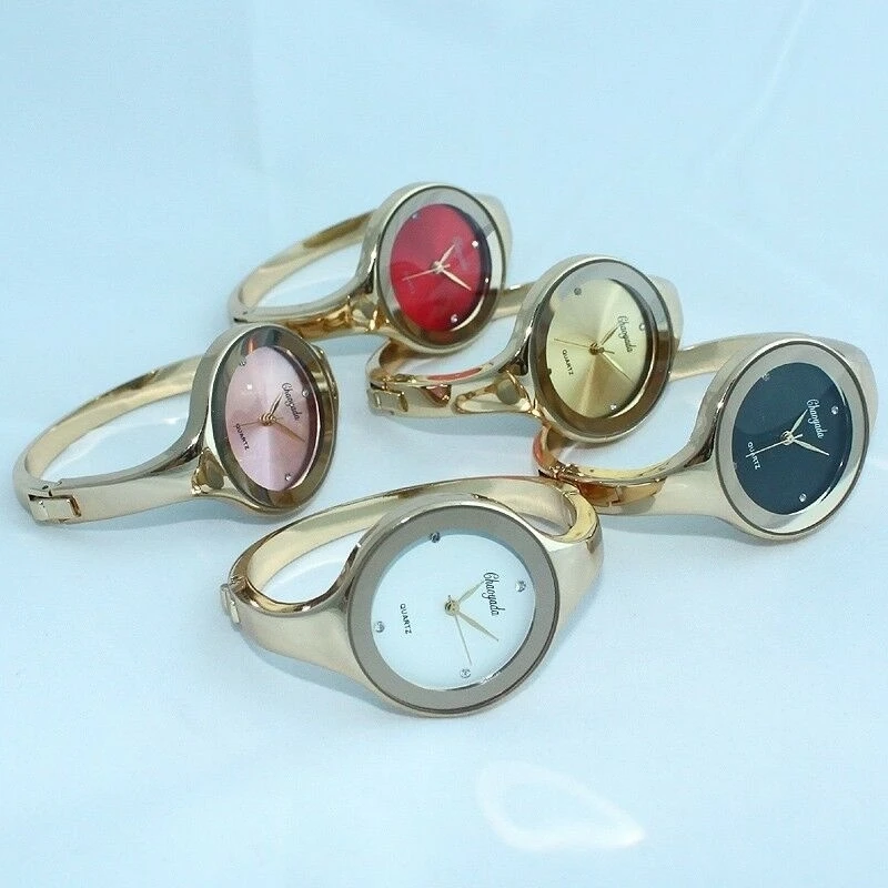 ساعة يد نسائية من الفولاذ المقاوم للصدأ بسوار كفة وساعة يد للسيدات