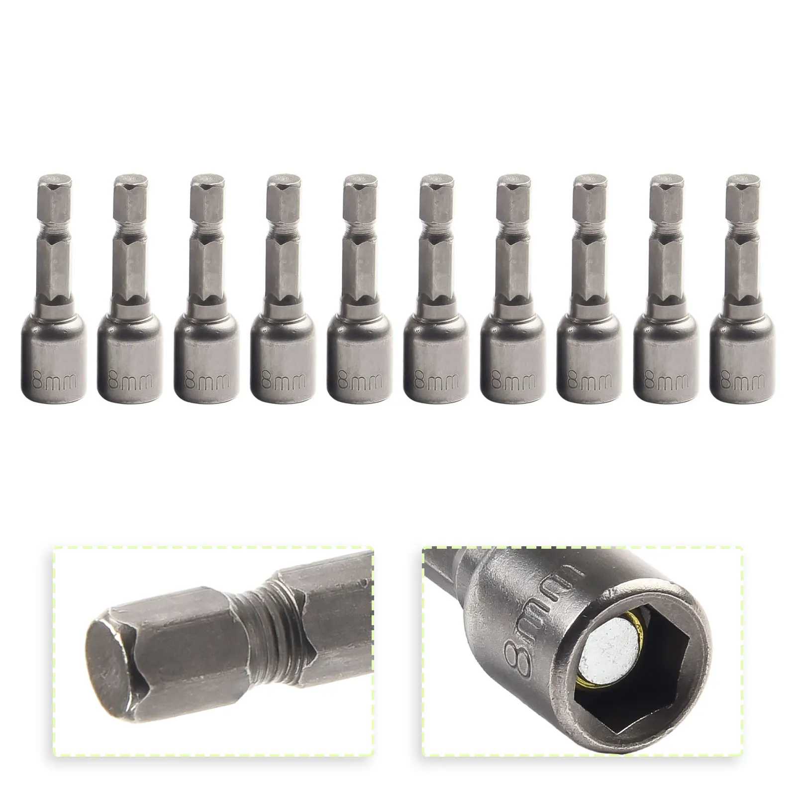 10 Pcs 소켓 마그네틱 너트 드라이버 세트 1/4 16 진수 8mm 어댑터 드릴 비트 길이 42mm 핸드 툴 수리 도구 액세서리