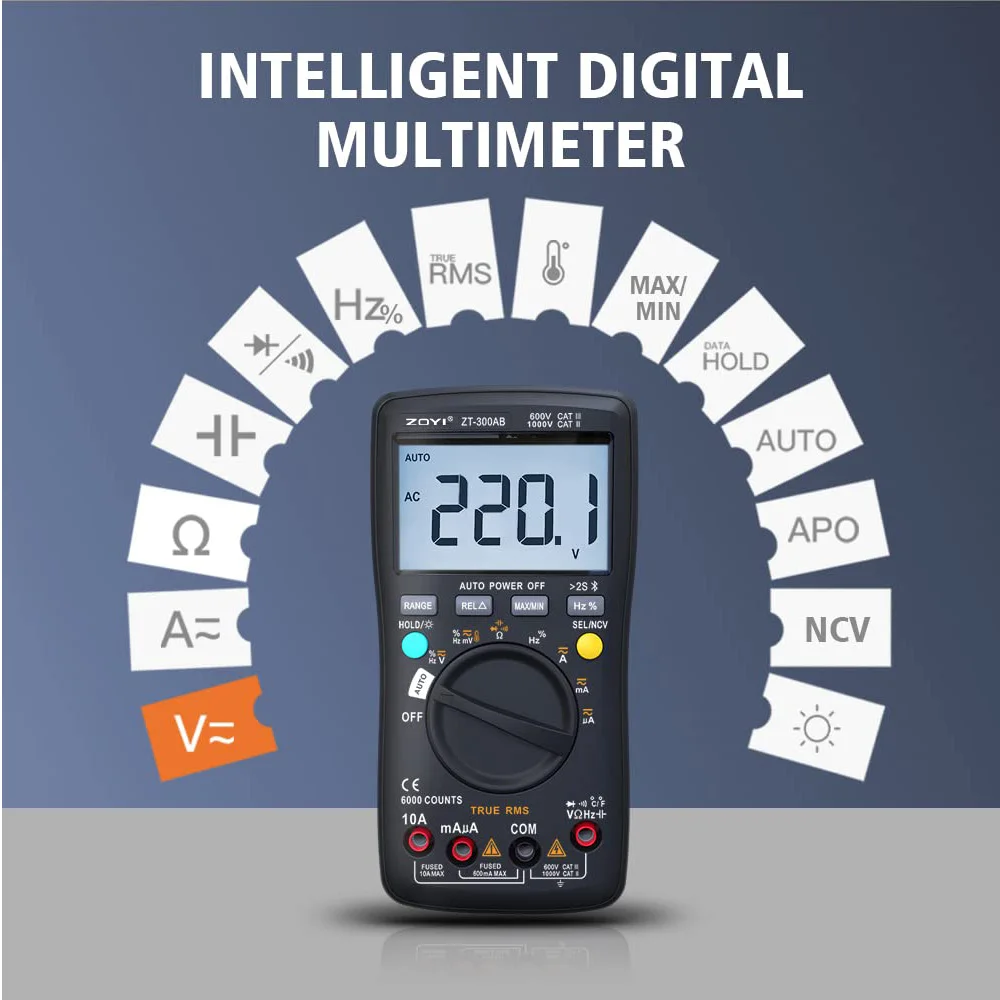 ZOYI Bluetooth APP Intelligent ZT-300AB intelligent digital high-precision multimeter anti-burn curve data monitoring intelligen