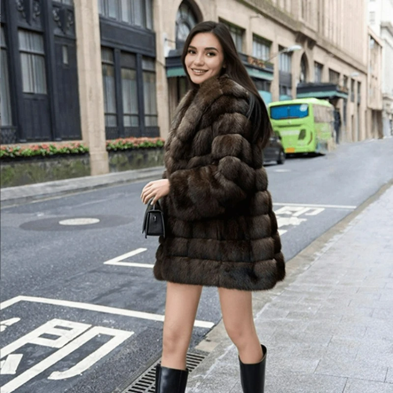 

2026 autumn Winter Women's Clothing Faux Mink Fur Jacket Mid-length Hooded Fur Overcoat Large Size Casual Warm Loose Commuting