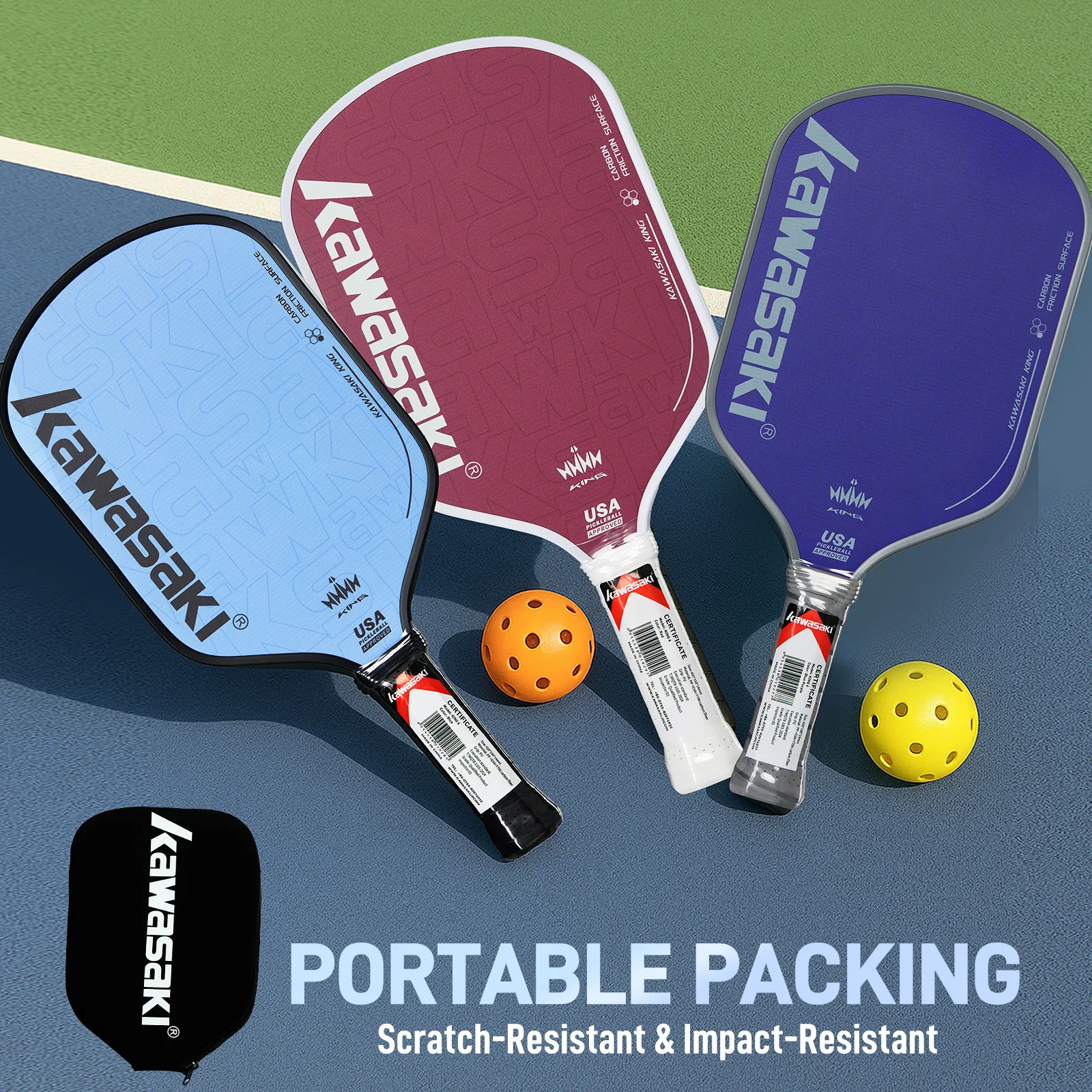 pagaia-pickleball-grande-sweet-spot-con-corpo-largo-approvata-dall'usapa-kawasaki-king-6-con-coperchio