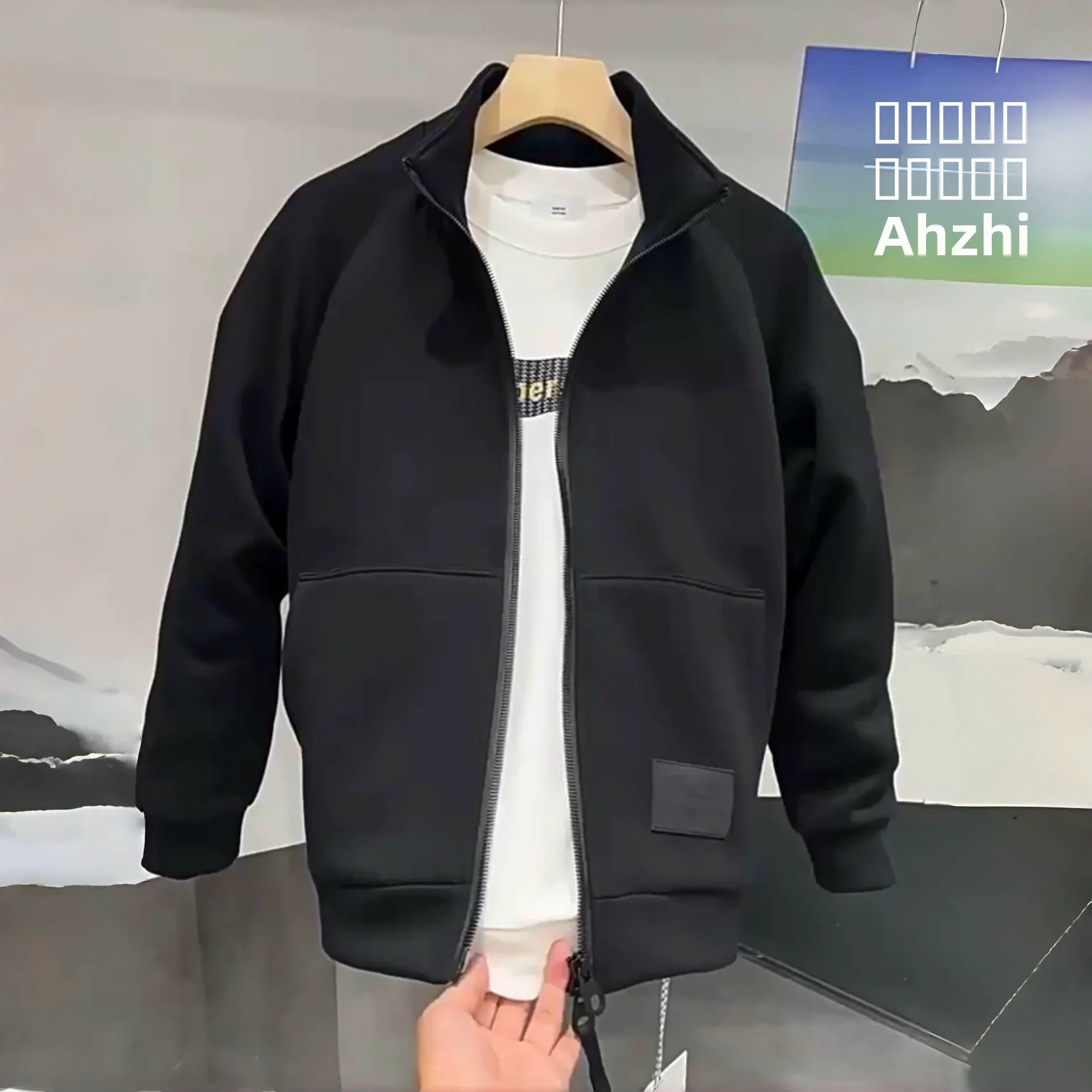 

Faionable Pure Color Толстовка с капюшоном Jaet Мужская двойная молния Спортивное повседневное пальто с воротником Весна Осень Новый Sle Универсальный модный бренд