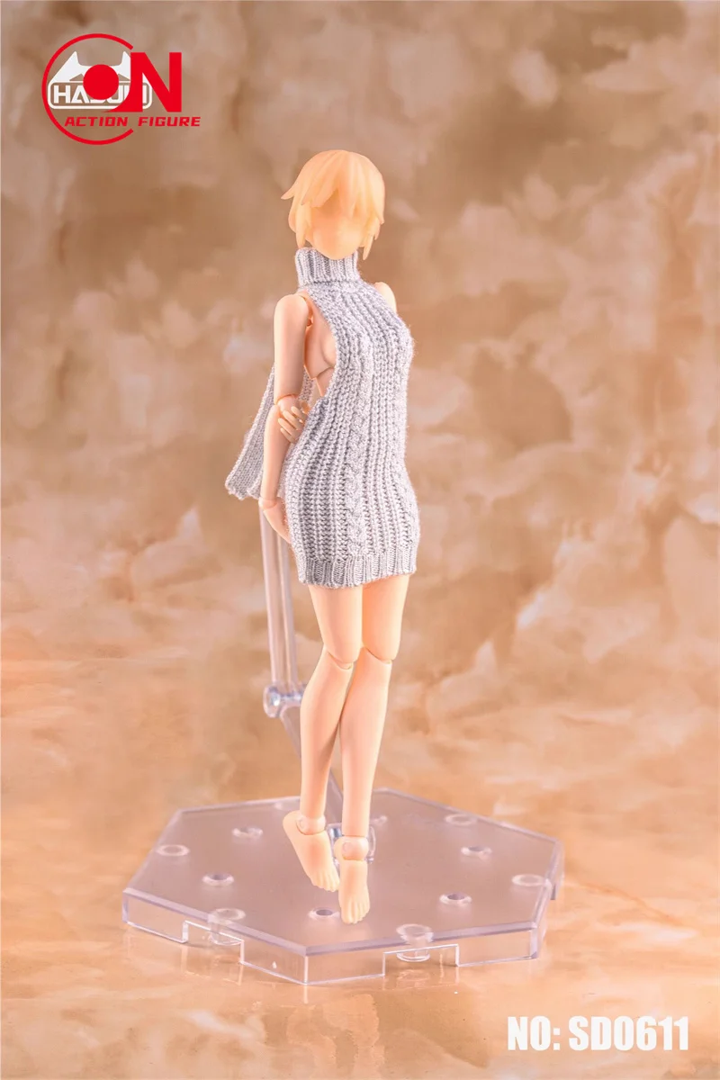 Em estoque hasuki 1/12 sd06 sd07 soldado feminino sem costas hip abraçando vestido suéter de malha artesanal para brinquedo de figura de ação de 6 polegadas
