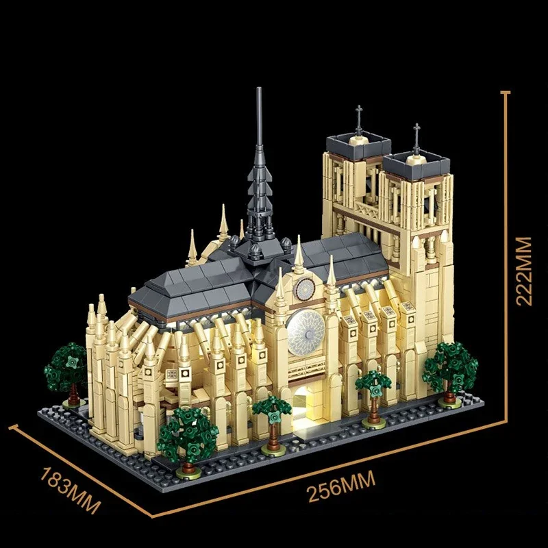 1757 pçs notre dame de paris blocos de construção modulares modelo com luzes moc montagem arquitetura conjuntos de construção brinquedos crianças presentes