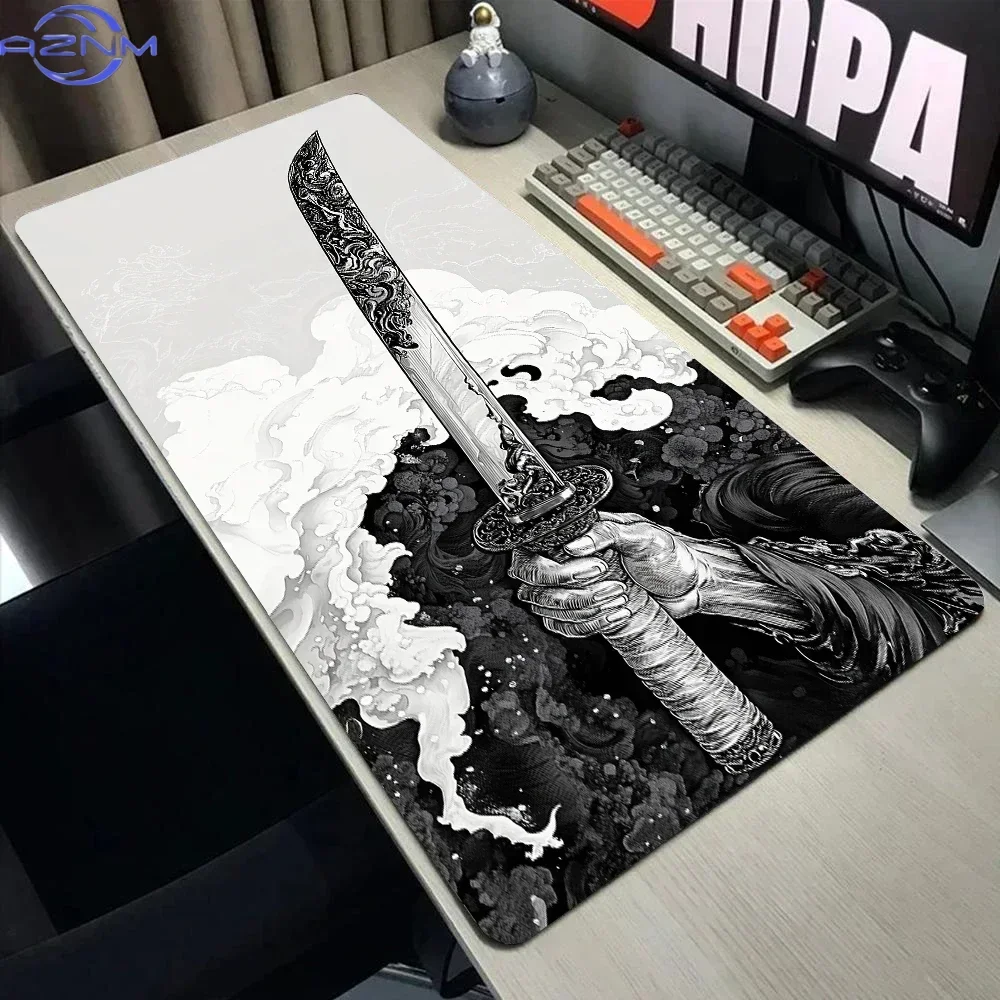 Mouse pad black Japanese samurai sword desk pad XXL Large Office Computer Mousepad Pc Accessories Rubber Keyboard Desk Mat