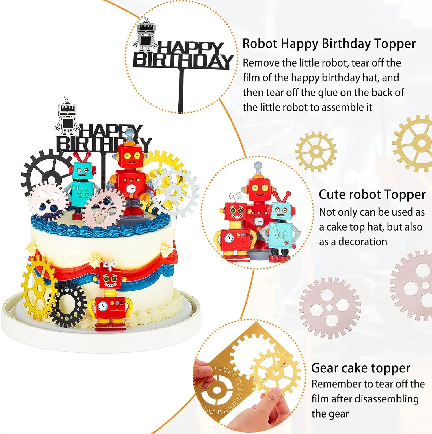 Roboter-Kuchenaufsätze für Jungen, Roboter-Kuchen-Cupcake-Dekorationen, Roboter-Party-Dekorationen, Roboter-Figur für die Geburtstagsfeier – Detail 4