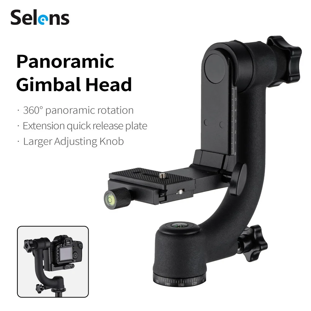 

Selens Professional 360 Degree Panoramic Gimbal Tripod Ball Head 1/4" 3/8 Gimbal Head Photography Accessories For DSLR Camera