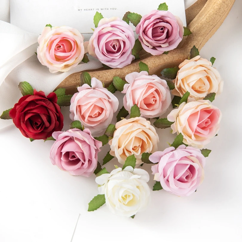 

100Pcs Artificial Flower Silk Rose Head Diy Candy Box Home Christmas Decoration Garden Arch Wedding Bouquet Wreath Accessories