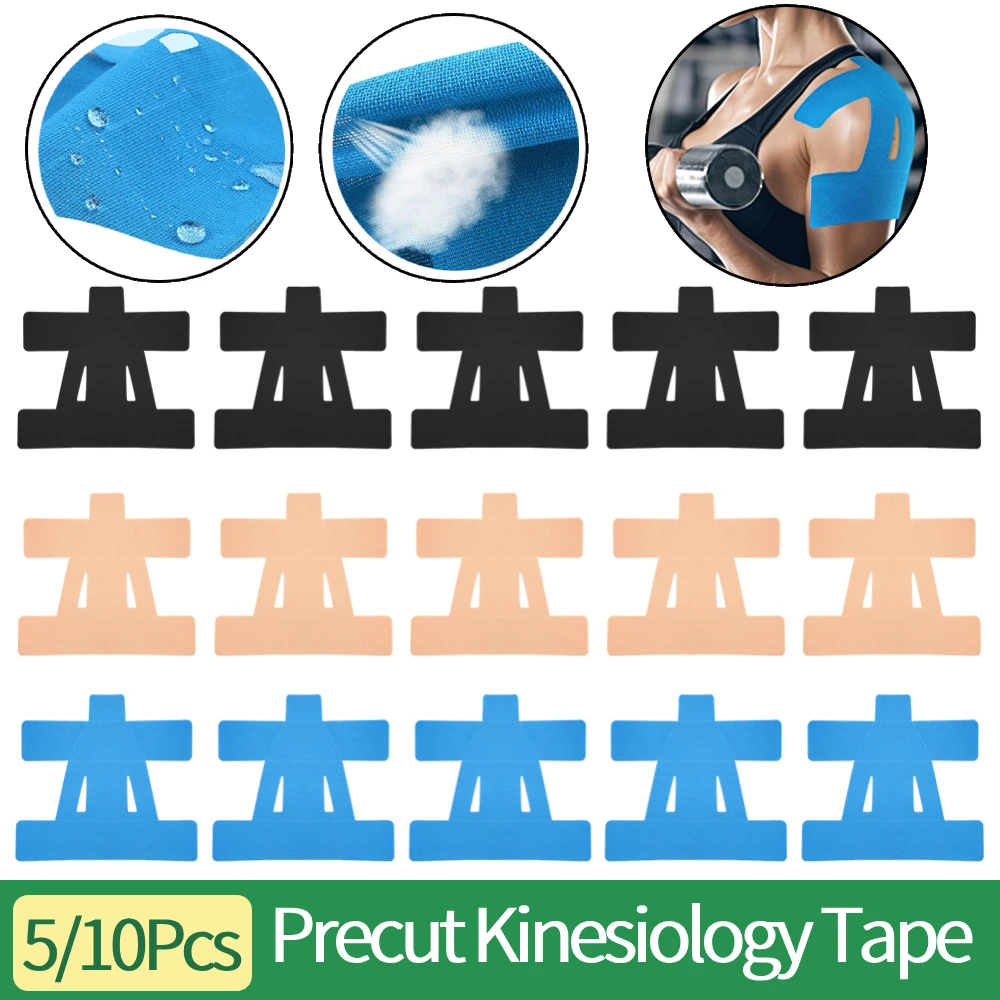 

5/10 шт. эластичная спортивная лента с микропорами, плечевая лента, предварительно вырезанная кинезиологическая лента, гипоаллергенная лента для облегчения мышц