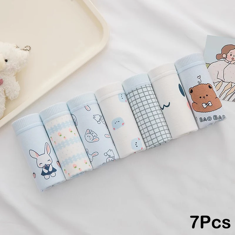 

7 шт./компл., хлопковое нижнее белье, женские трусики, сексуальные шорты с принтом, трусы с мультяшным рисунком, женское нижнее белье для девушек, дышащие трусики для женщин