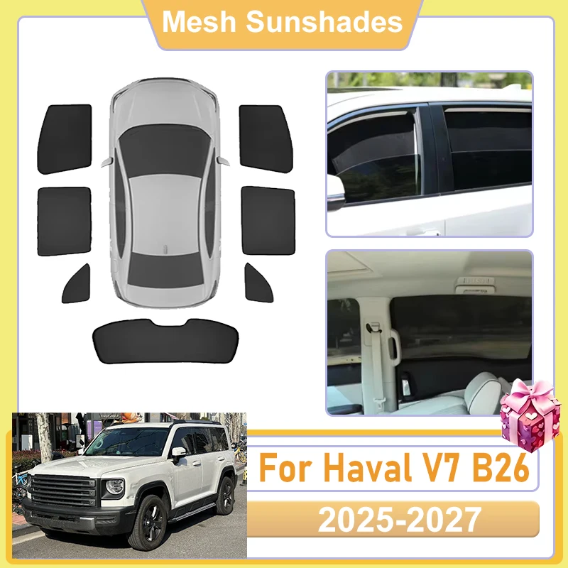 For Haval V7 Accessories B26 2025 2026 2027 Car Window Screen SunShade Cover Mesh light Shield Heat Net UV Protector Sun Baffle