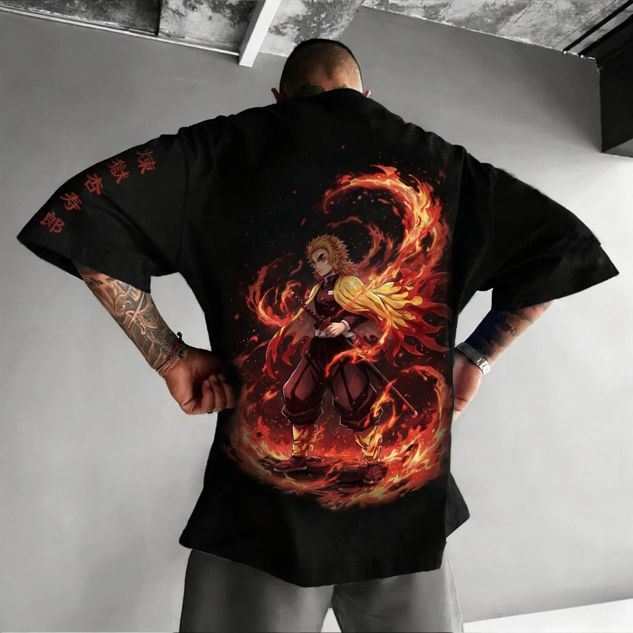 Dämon Slayer Anime Rengoku Kyoujurou Gedruckt T-shirt 2026 Männer Herbst/Winter Harajuku Neue Lose Beiläufige Eltern Kind Top