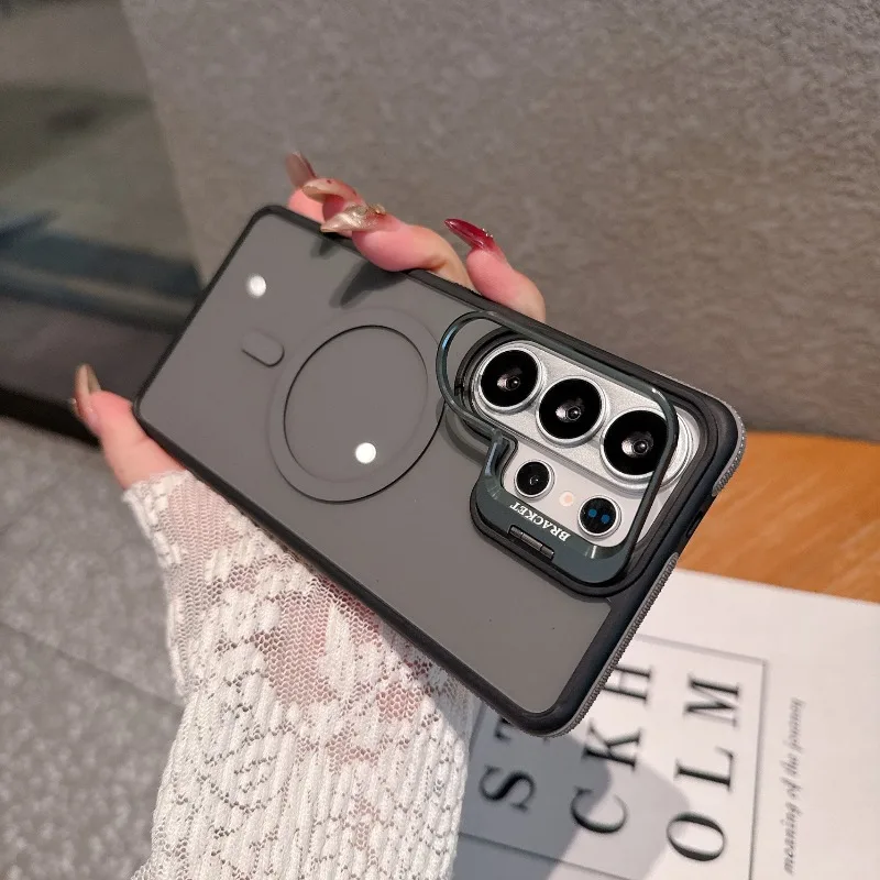 Luxury Hidden Lens Stand For Magsafe Phone Case For Samsung Galaxy S26 Ultra 25 24 23 Wireless Charging Solid Color Matte Cover view 6