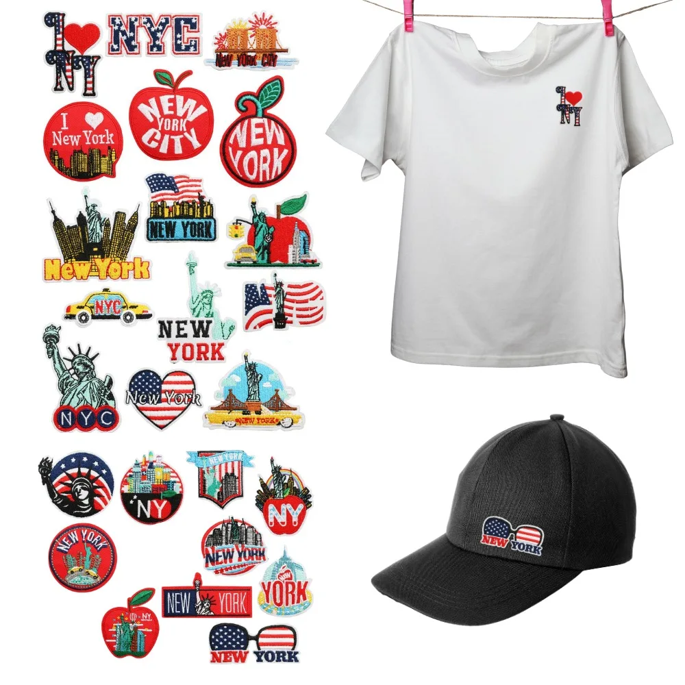 

New York Themed Embroidery Patch Decoration Statue of Liberty Stickers Iron on Patches for Clothes Appliques for Clothing Scp