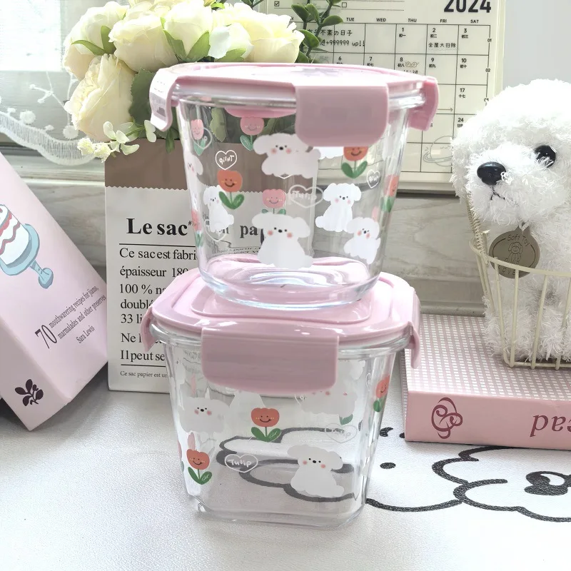 

LTT heat-resistant glass household glass lunch box soup bowl sealed square lunch box with lid