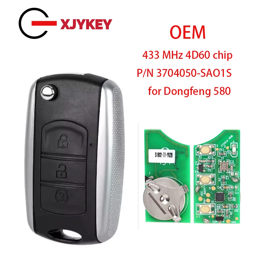 

XJY OEM Smart Remote Car Key Fob for 2010-2015 Dongfeng 580 Part Number:3704050-SA01S 3 Buttons 434MHZ ASK 4D60 Chip 3B