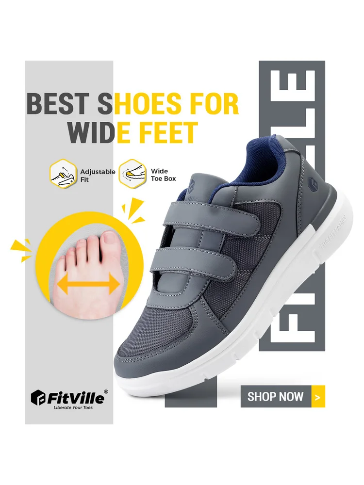 FitVille Diabetikerschuhe für Herren, extra breit, Größe 4E, bequemer Alltagsschuh mit Fußgewölbestütze, zur Linderung von Neuropathie und Schmerzen bei geschwollenen Füßen.