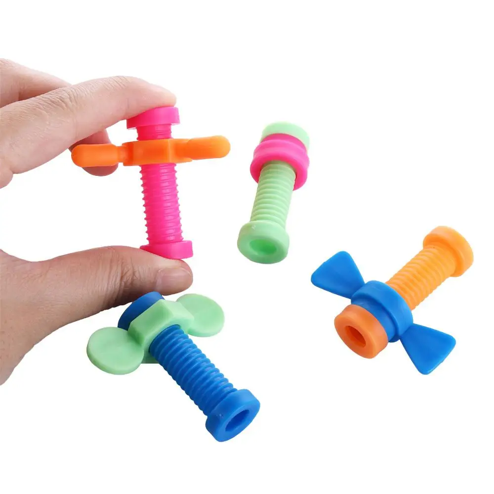 Colorful ABS Screwing Toy Sensory Rotating Screw Fidget Pencil Toppers Slider Push Rotating Screw Pencil Cases for 4pcs/set