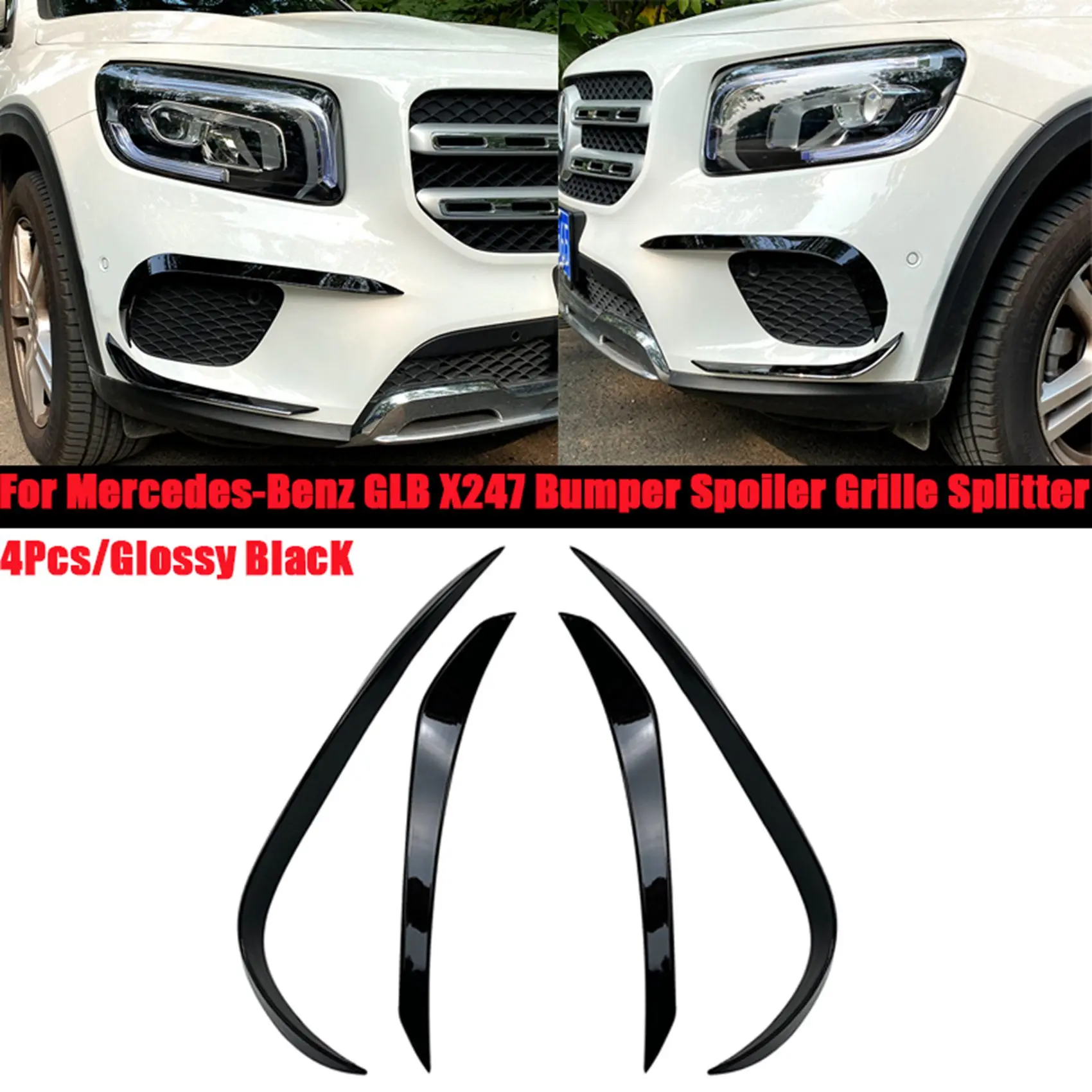 4Pcs Car Front Bumper Spoiler Grille Splitter Cover for Mercedes-Benz GLB X247 GLB180 GLB200 Gloss Black