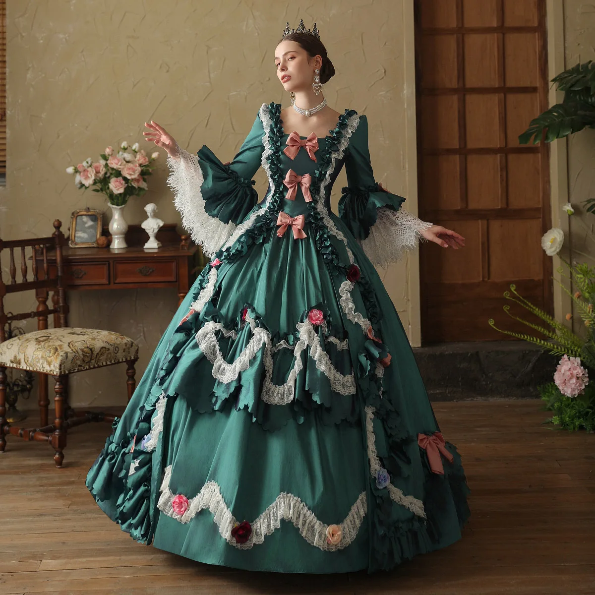 유럽 ​​법원 드레스 공연 드레스 유럽 중세 귀족 Vestidos Festas E Eventos Vestido Cerimônia Mulher Elegante
