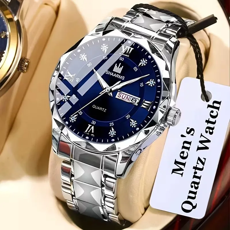 1Pc Fashionable Casual Outdoor Calendar Quartz Watch in Various Colors, Precision Men's Wristwatch, Stainless Steel Strap, Analog Display - Stylish Business Casual Watch, Suitable for Daily Wear, Father's Day, and Valentine's Day Use