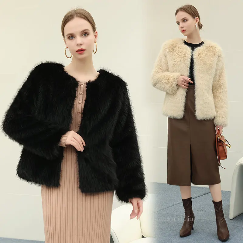 2022  Faux Fur Coat Women Short Imitation Fox Fur Women Jacket  Jacket Teddy Winter Coat Women