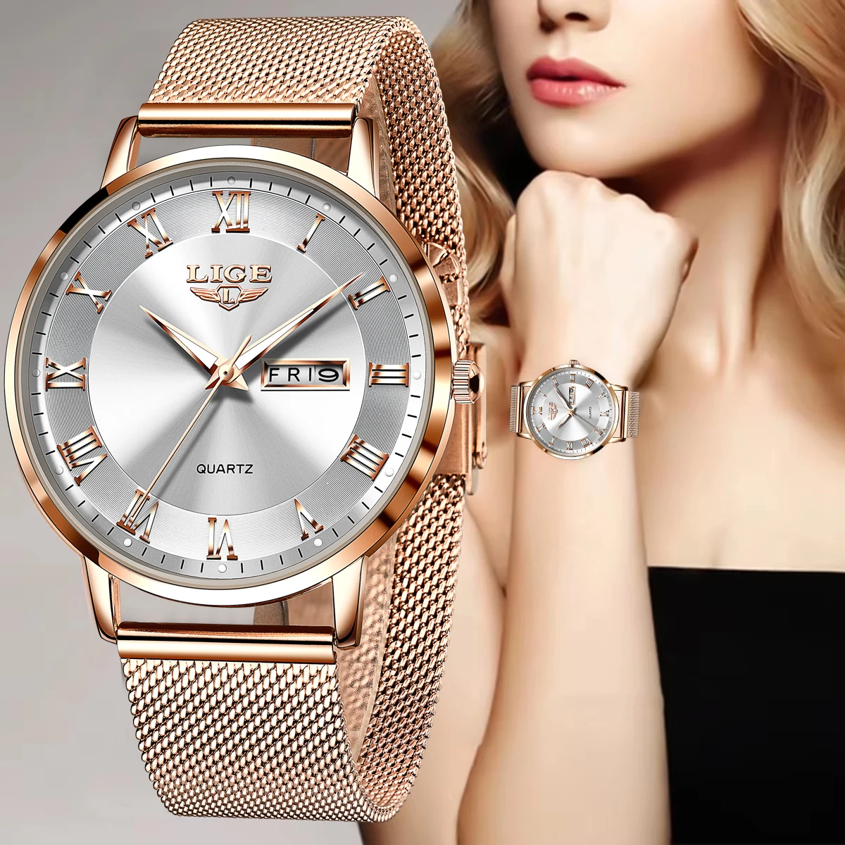 LIGE Fashion Women Watch Top Brand Luxury Ultra-Thin Mesh Watch For Women Casual Sport Quartz Date Chronograph Watches Feminino