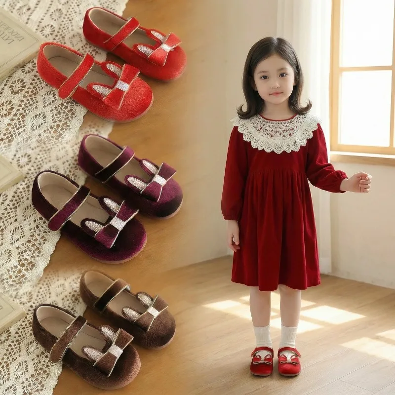 

Children Leather Shoes Cute Ear Toddler Casual Girls Suede Shoes Retro Non-slip Kids School Mary Jane Shoes for Wedding Party