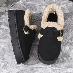 Snow Boots for Women 2024 Winter New Cashmere Warm Thick Soles Heel-covered Hair Half Slipper Cotton Shoes for Women