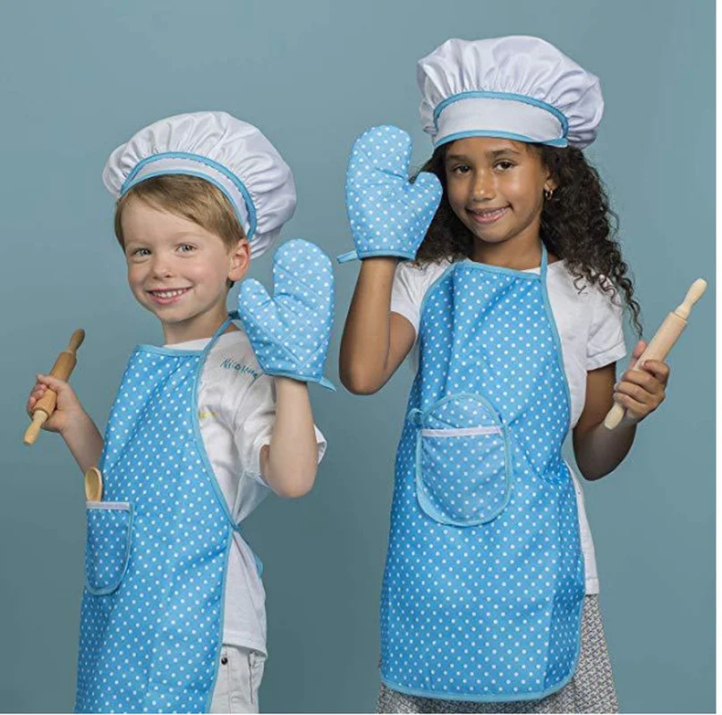 11 pcs/set Apron for Little Girls Kids Cooking Baking Set Chef Hat Mitt & Utensil for Toddler Dress Up Chef Costume Role Play