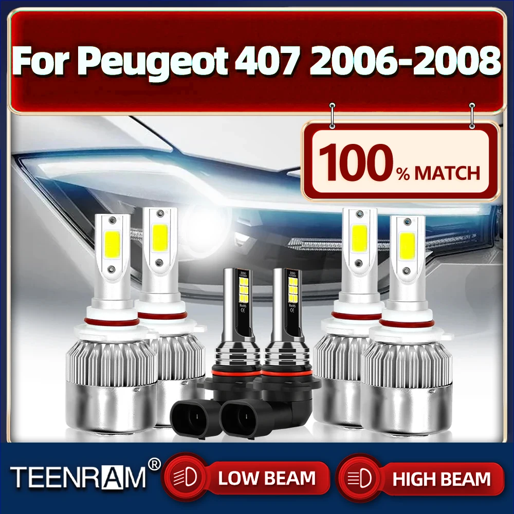 H7 Car Lights 360W 60000LM LED Headlight Bulbs High Low Beam Auto Fog Lamps 12V 6000K White For Peugeot 407 2006 2007 2008