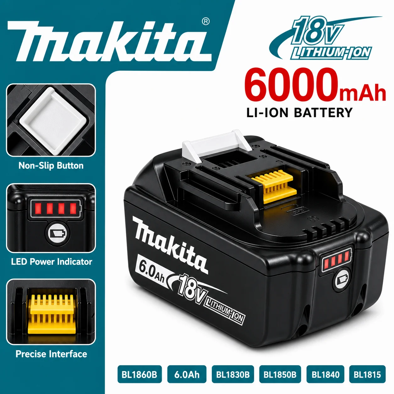 

100% Original Makita 18V 6.0Ah Battery Compatible with Multiple Models DTW700 DTD173 DDF487 TW004G Power Tools