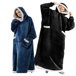 Super Long Flannel Blanket with Sleeves Winter Hoodies Sweatshirt Women Men Pullover Fleece Giant TV Blanket Oversized New