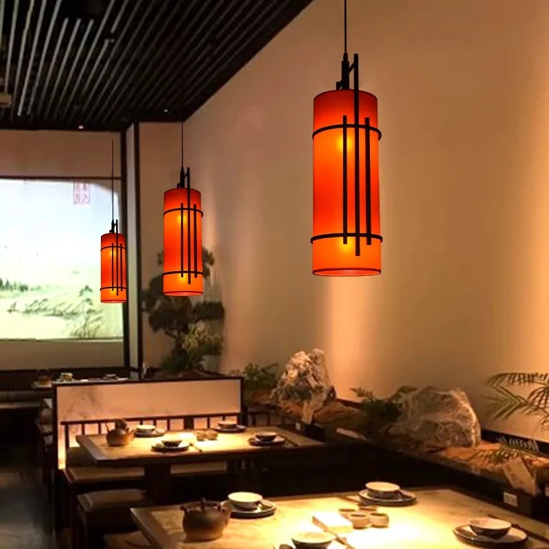 Chinese style antique hotpot restaurant, restaurant lobby, square table, iron pendant light with dining specific spotlights