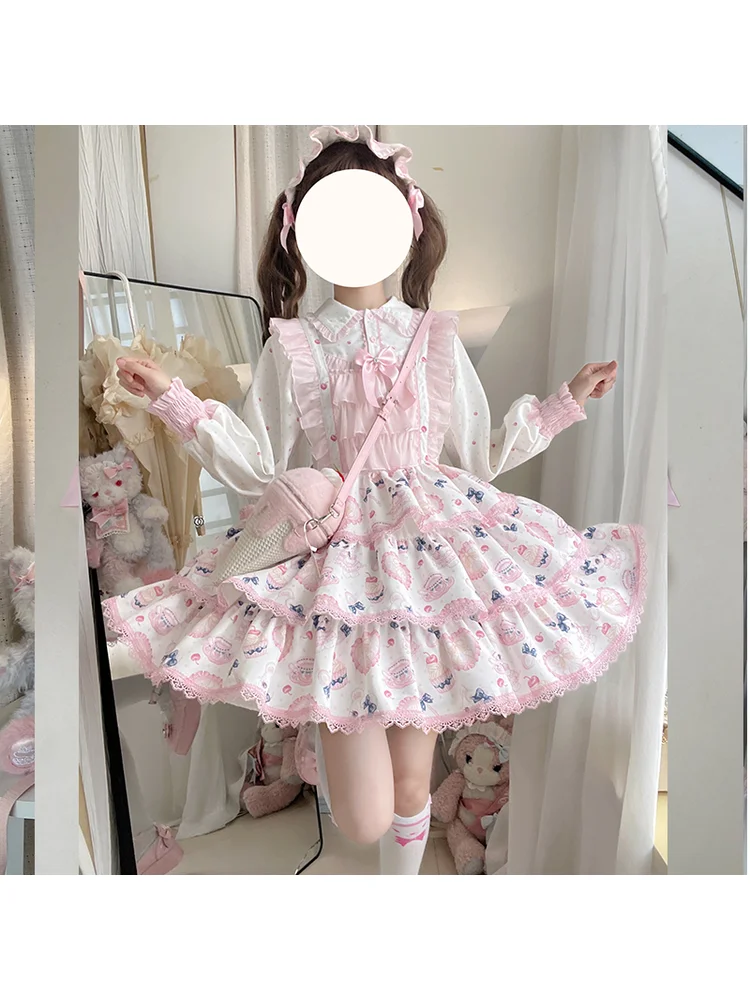 

Новое милое платье с бретельками вишневого цвета для девочек на день рождения, японское платье для девочек Oh Lolita Jsk, платье для кампуса, платье для чаепития