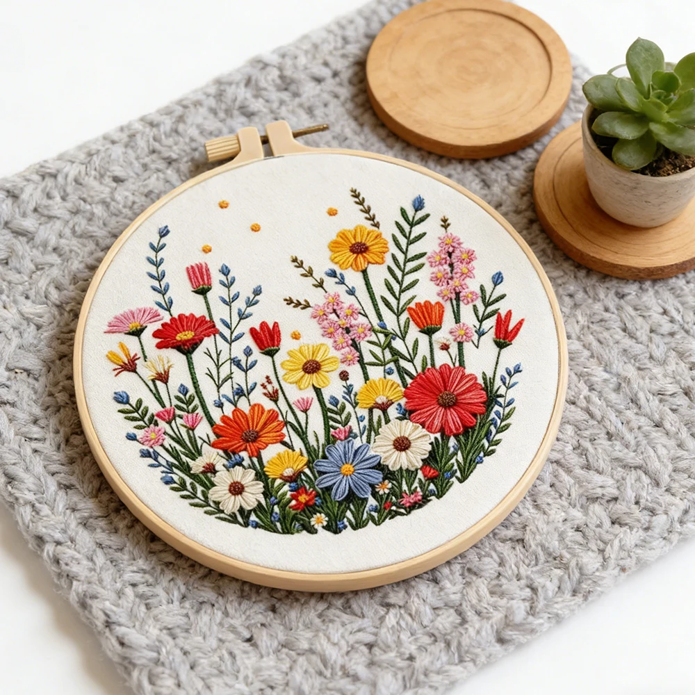 1pc Stickerei Daisy Blume Kreuz Stich Kits Floral Handmade Mit Hoop Nähen Nadel Wand Dekoration Diy Geschenk Hobby Kreative – Detail 4