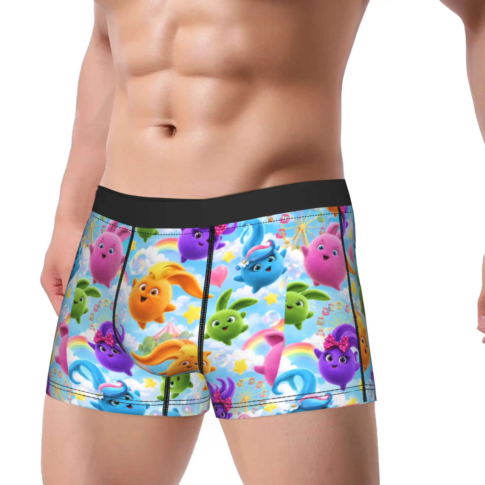 Sunny Bunnies Rainbow Balls Underwear  Male Shorts Briefs Comfortable Trunk High Quality Printed Oversize Underpants