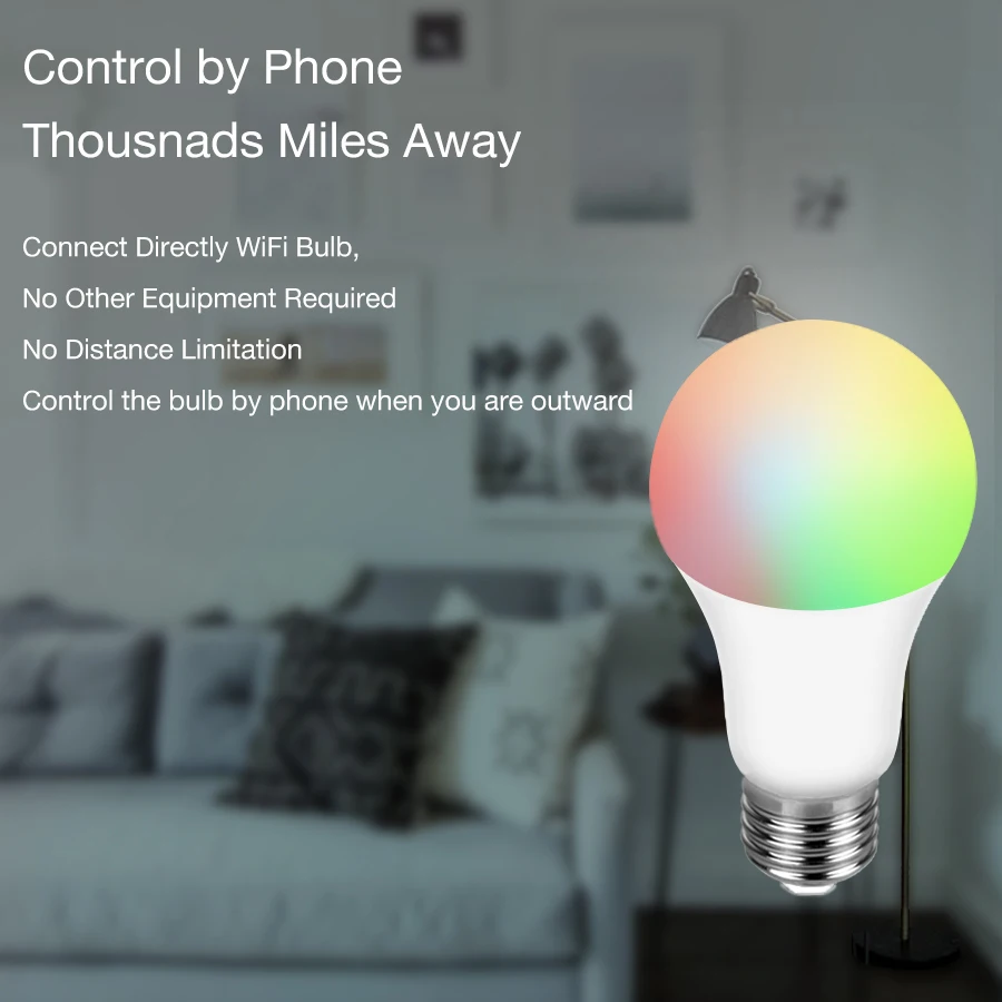 Cozy Life 85-265V E27 WIFI Smart Bulb RGB Colour Adjustment Timer Switch APP Control Living Room Bedroom Decorative Light