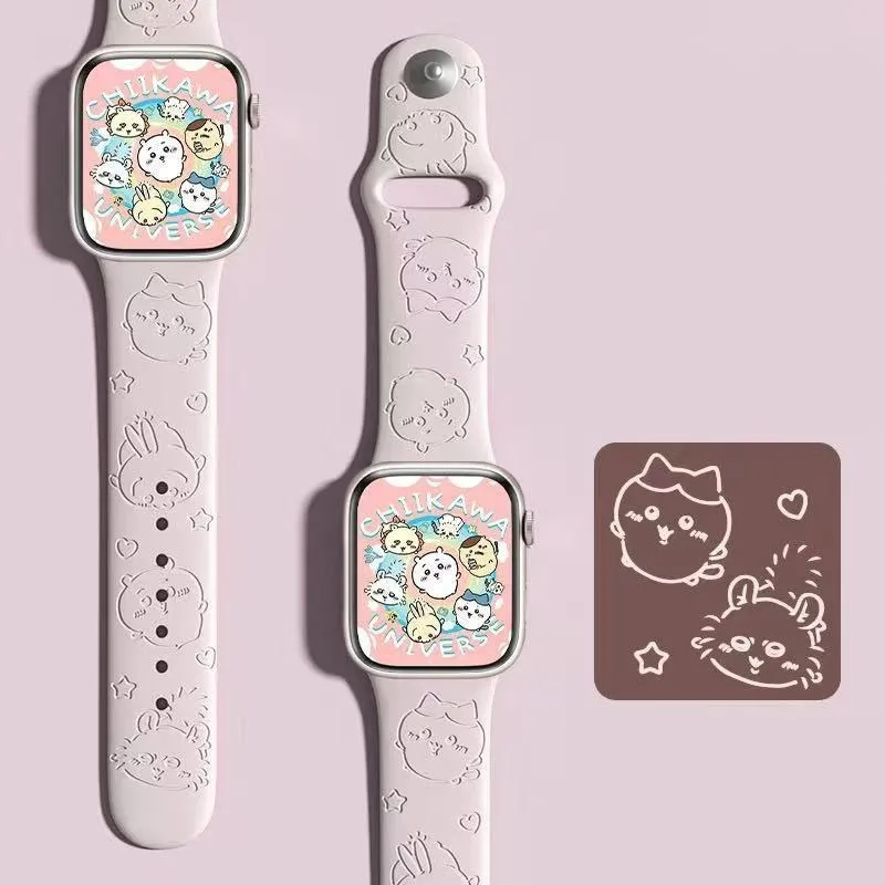 Chiikawa Usagi ل أشرطة ساعات يد آبل 40 مللي متر 41 مللي متر 38 مللي متر سيليكون الرياضة سوار IWatch حزام سلسلة SE 9 8 7 6 5 3 4 الترا 2 هدية