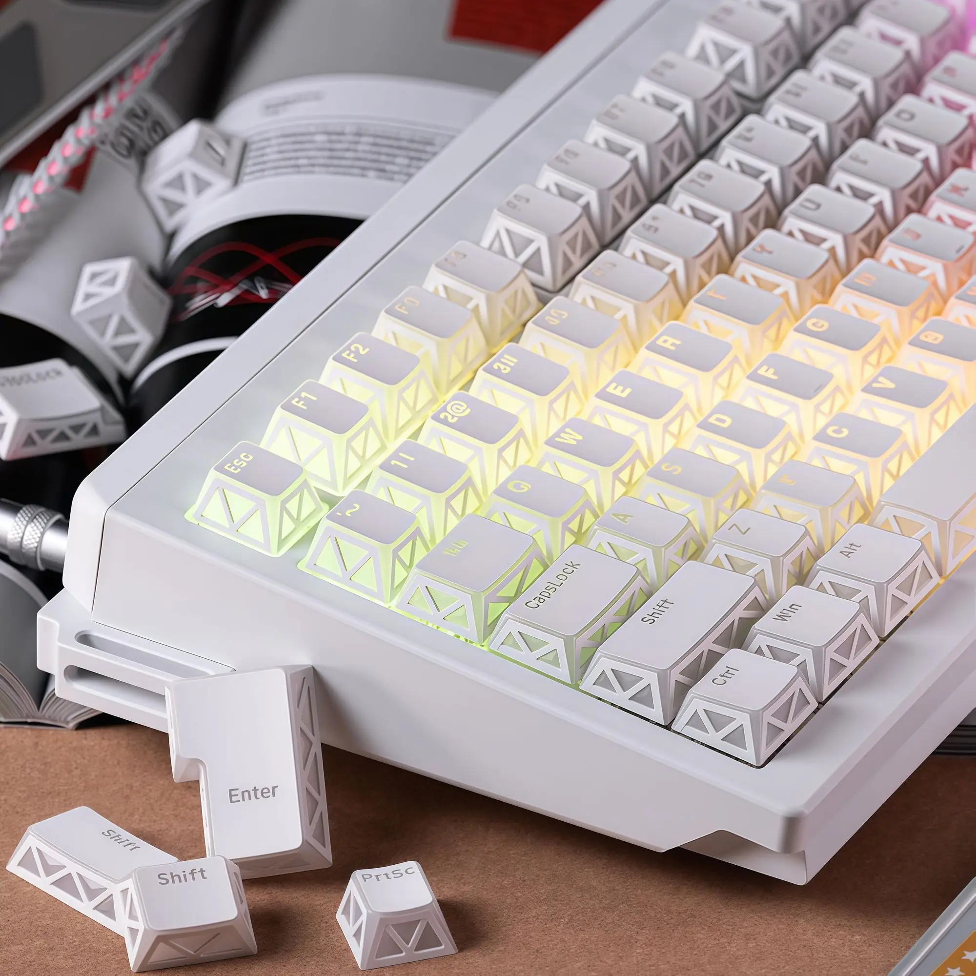 Folding Shadow Hollow Top Print RGB Backlit Key Caps Double Shot PBT Keycaps Cherry Profile for MX Switches Gaming Keyboard
